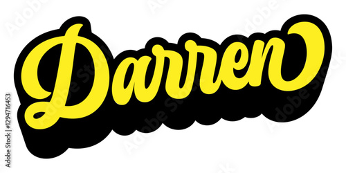 Name Darren written in retro groovy script lettering with long shadow effect