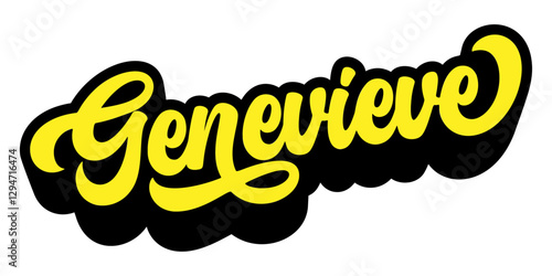 Name Genevieve written in retro groovy script lettering with long shadow effect