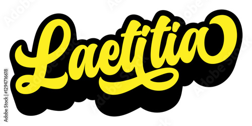 Name Laetitia written in retro groovy script lettering with long shadow effect