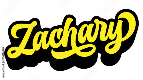 Name Zachary written in retro groovy script lettering with long shadow effect	