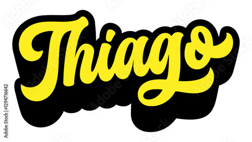 Name Thiago written in retro groovy script lettering with long shadow effect