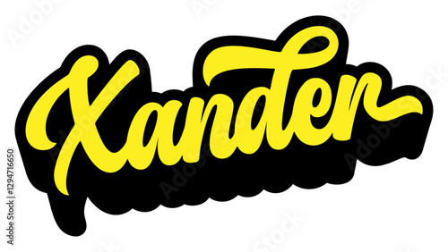Name Xander written in retro groovy script lettering with long shadow effect