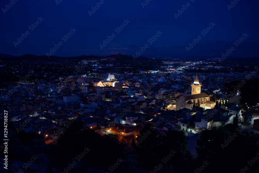Fototapeta premium Night view of the city of Yecla, Spain