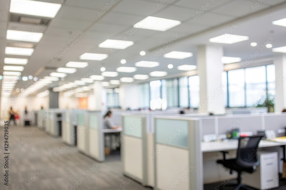 A Blurred View of a Modern Office Environment with Collaborative Workspaces and Natural Light A Blurred View of a Modern Office Environment with Collaborative Workspaces and Natural Light
