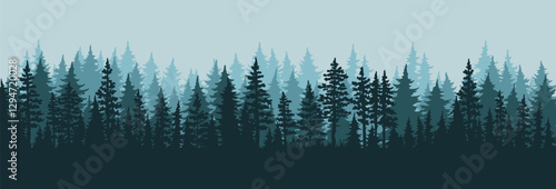 Lush evergreen forest landscape at dusk