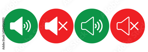 sound on off icons vector in line style . sound volume and mute icon. Volume allow and volume prohibit icon set. Sound and Mute. Volume icon set. EPS 10