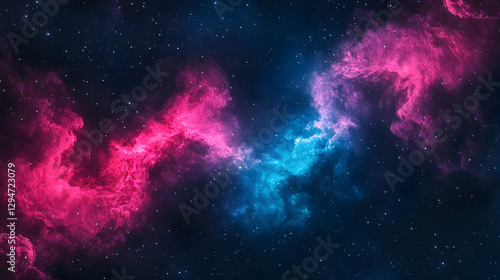 A surreal Milky Way glowing in shades of neon cyan and hot pink creating a vivid spectacle over an alien-like landscape.
