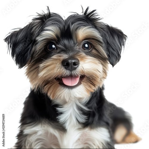Happy Small Dog With Fluffy Fur and Bright Eyes Enjoying a Playful Moment Ind...