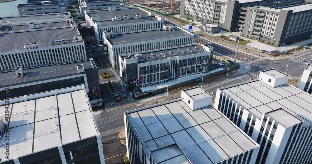 Aerial view of modern office buildings and road in a new district Aerial view of modern office buildings and road in a new district