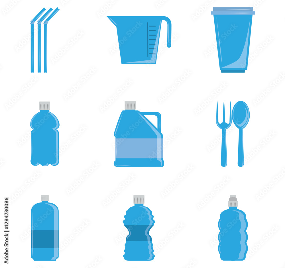 Set of vector icons of plastics with white background Set of vector icons of plastics with white background