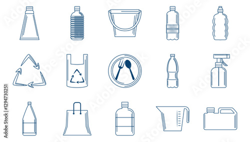Set of vector icons of plastics with white background
