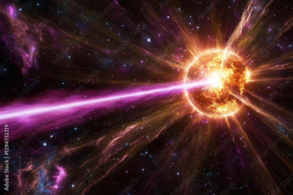 Naklejka premium Stunning cosmic explosion with vibrant colors and energy beams