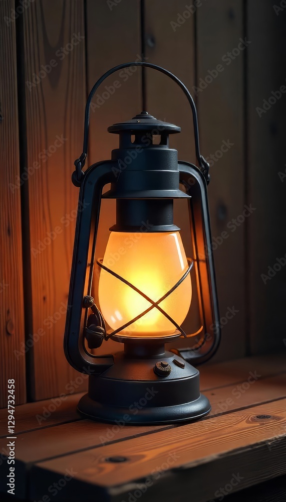 Vintage Lantern Illuminates Rustic Wood Setting with Warm Glow