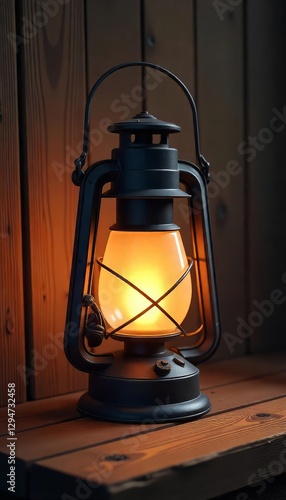 Obraz na płótnie Vintage Lantern Illuminates Rustic Wood Setting with Warm Glow w salonie
