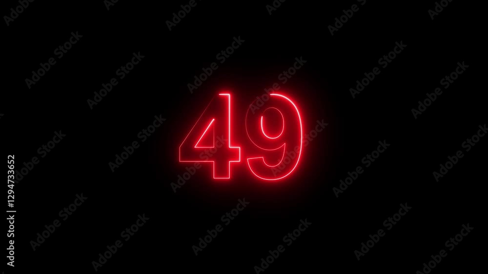 Glowing neon red number 49 with alpha channel countdown icon background 4k animation Glowing neon red number 49 with alpha channel countdown icon background 4k animation