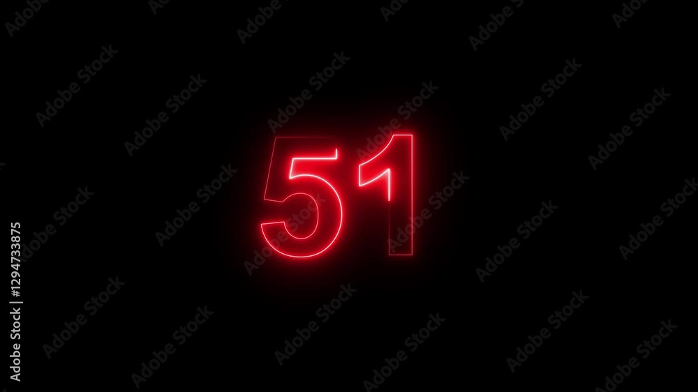 Glowing neon red number 51 with alpha channel countdown icon background 4k animation Glowing neon red number 51 with alpha channel countdown icon background 4k animation