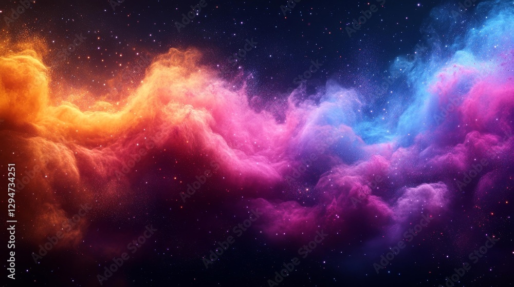 Obraz premium Beautiful Cosmic Nebula with a Burst of Colorful Clouds and Stars. Generative AI