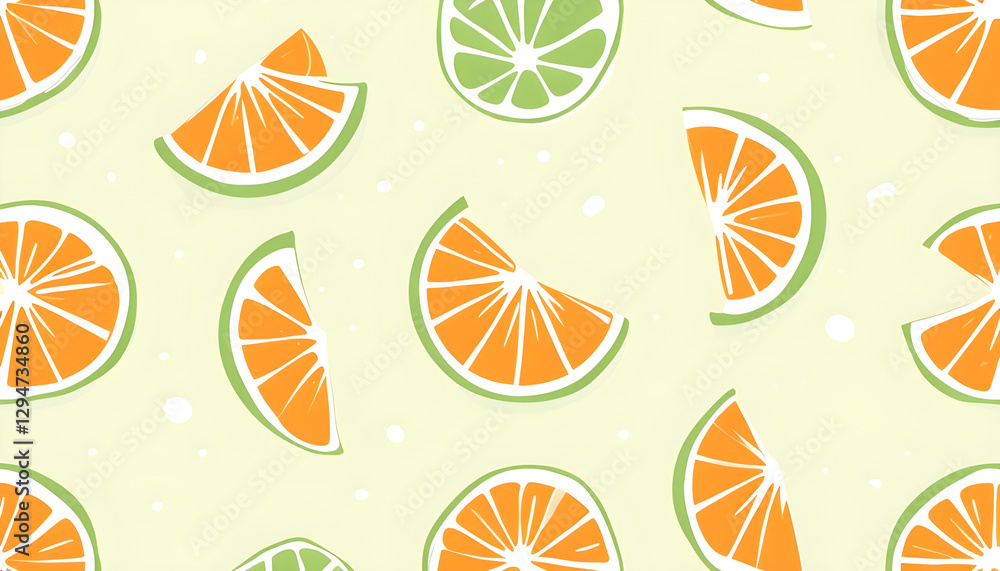 Vibrant Cartoon Orange Lime Citrus Slices Seamless Pattern Illustration Background Vibrant Cartoon Orange Lime Citrus Slices Seamless Pattern Illustration Background