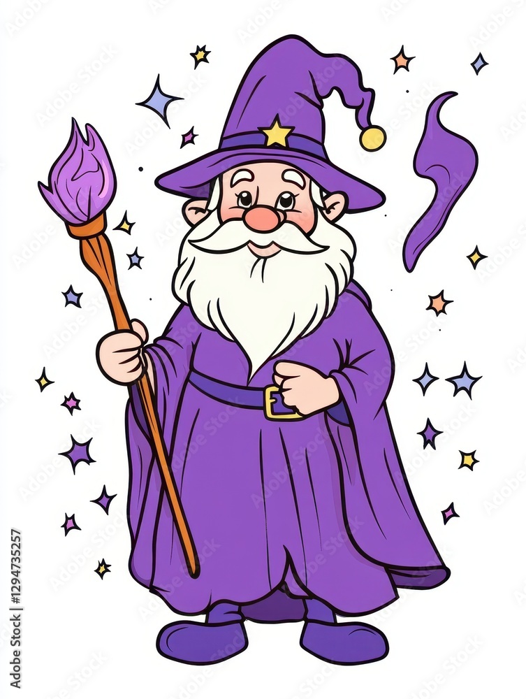 Obraz premium Whimsical Purple Wizard with Magical Staff