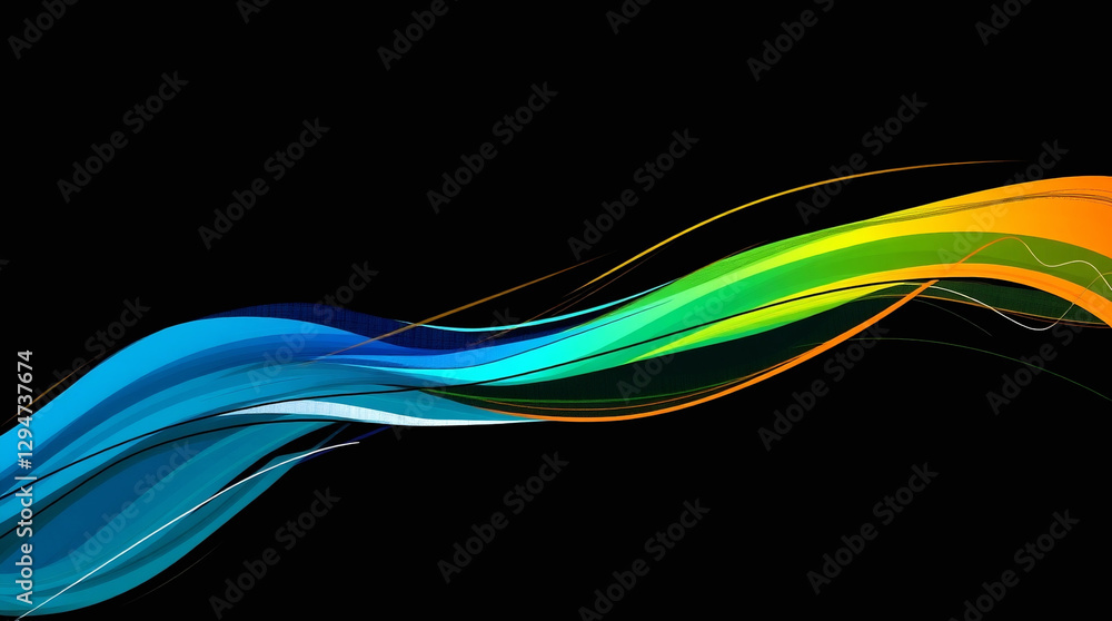 Obraz premium Abstract light streaks flow dynamically with blue and green hues over a dark background,abstract fractal background