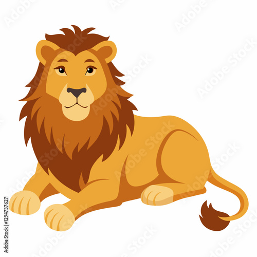 Сartoon african lion lying down .Cute animal. Suitable for children's books, sticker, mascot, logo.Vector illustration on white background 