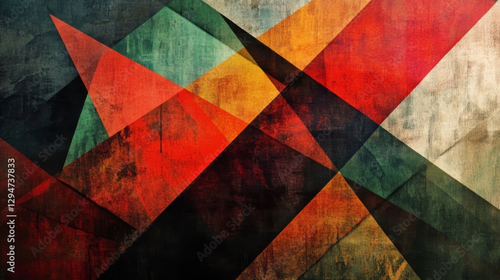Fototapeta premium Abstract Geometric Composition with Red Orange and Green Triangles