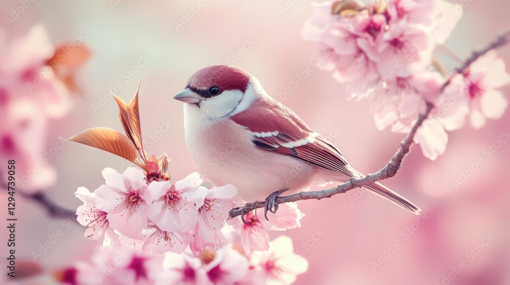 Bird on tree branch with beautiful flower in Spring. Bird on tree branch with beautiful flower in Spring.