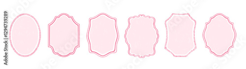 Cute vintage frame set with background . Pink color hand drawn doodle vector illustration. Minimal design border.