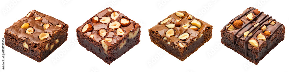 Delicious assorted chocolate fudge squares topped with nuts and drizzled with chocolate. Delicious assorted chocolate fudge squares topped with nuts and drizzled with chocolate.