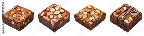 Delicious assorted chocolate fudge squares topped with nuts and drizzled with chocolate.