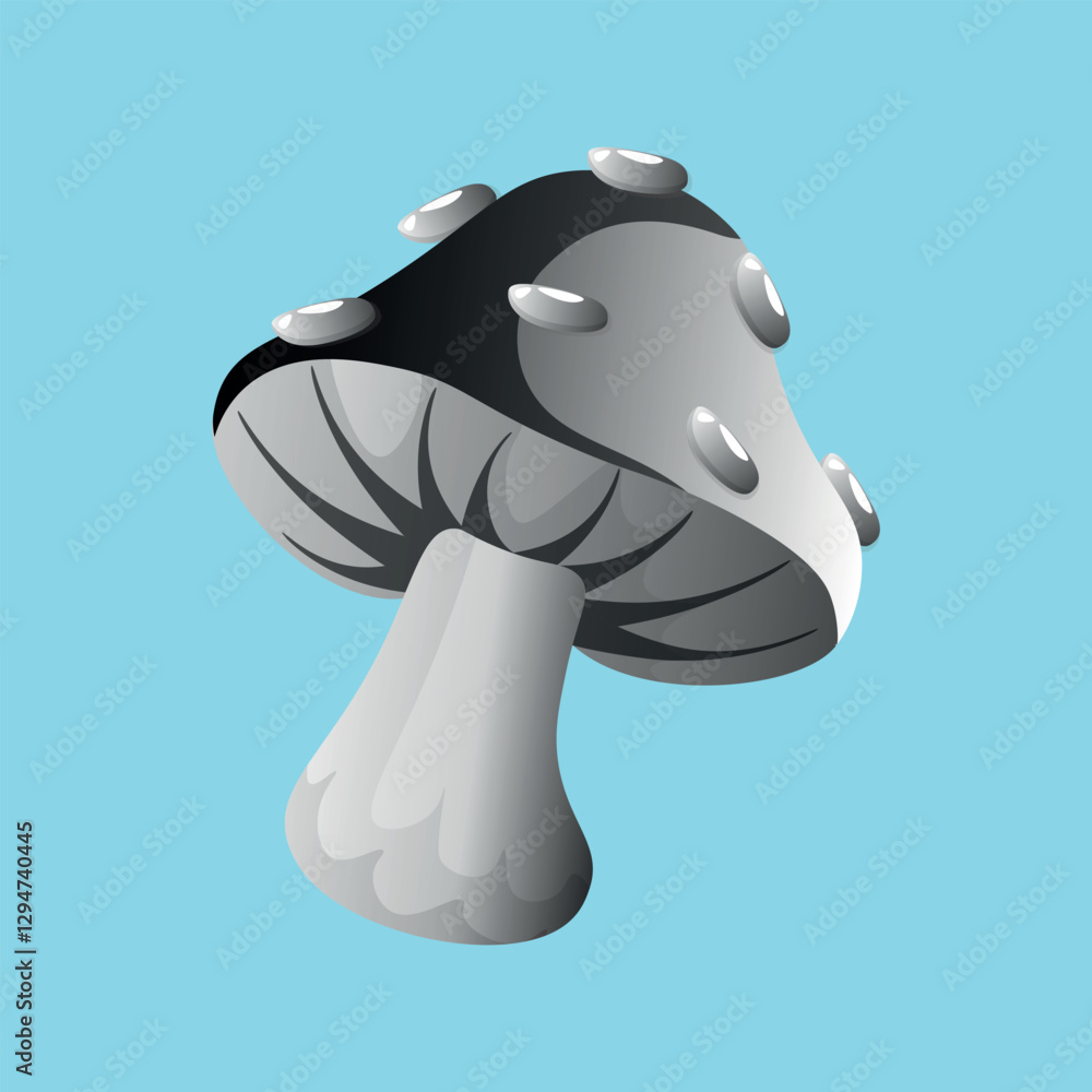 Fototapeta premium Ilustracja wektorowa Mystical amanita mushroom w kolorze czarno-białym na niebieskim tle. Amanita muscaria.