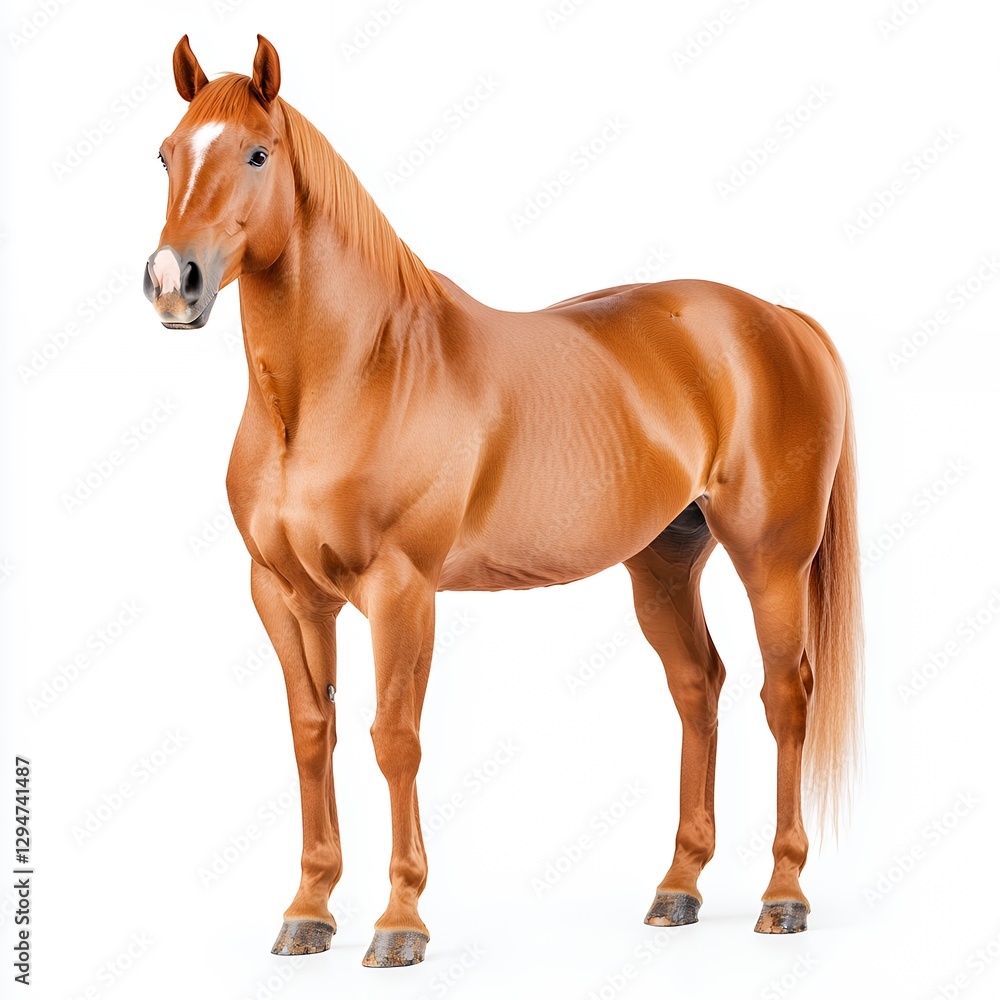Fototapeta premium Majestic Chestnut Horse Studio Portrait Against White Background