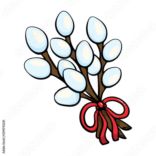 Willow branches. Bright vector Easter illustration for greeting card, print, sticker