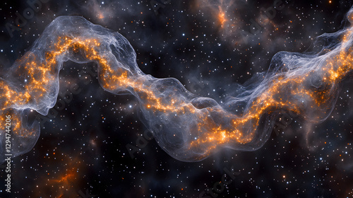 An advanced AI nano cloud appearing as a misty trail weaving through star systems.