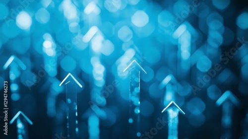 Blue arrows on a blue background. A blue background with arrows up. A spaced growth is connected to the earth. Azure arrows against a sapphire lifestyle backdrop.