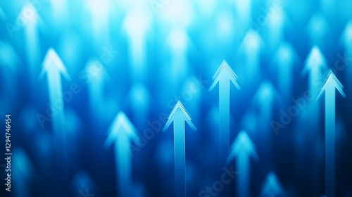 Blue arrows on a blue background. A blue background with arrows up. A spaced growth is connected to the earth. Azure arrows against lifestyle a sapphire backdrop.