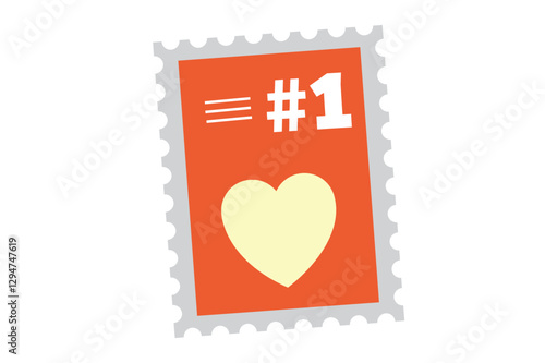 Love Stamp with Heart and #1 Symbol - Romantic Postage Stamp Vector Illustration