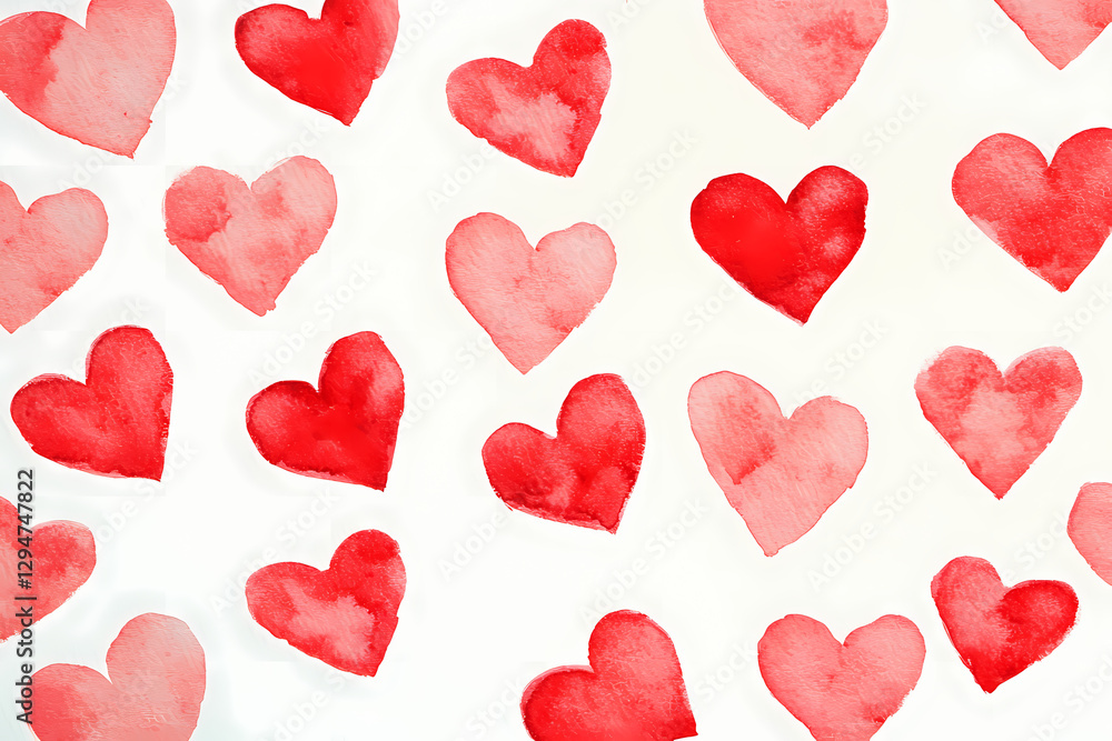 Abstract background with red hearts pattern on white paper, watercolor, hand drawn Abstract background with red hearts pattern on white paper, watercolor, hand drawn