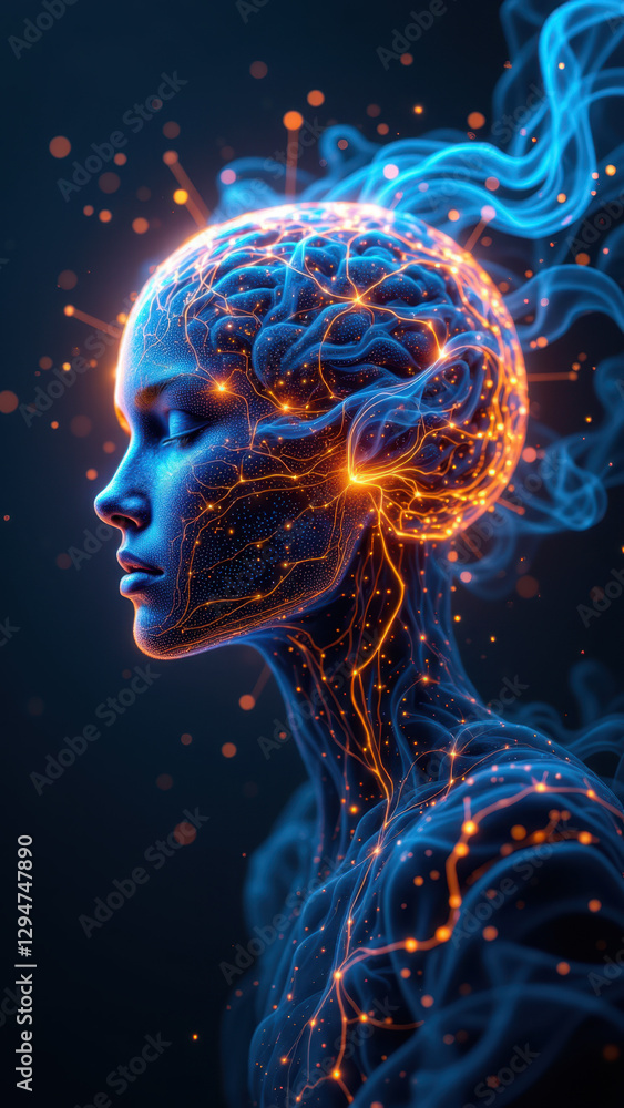 A digital artwork featuring a humanoid figure with an AI-like brain composed of swirling blue and orange patterns, symbolizing artificial intelligence and consciousness. A digital artwork featuring a humanoid figure with an AI-like brain composed of swirling blue and orange patterns, symbolizing artificial intelligence and consciousness.