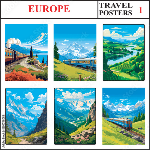 Europe Orient Express Train Orient Express Train Danube River Travel Poster Wall Art Print Set 1