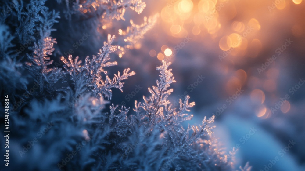 Fototapeta premium Icy Blue and Orange Winter Plants at Sunset