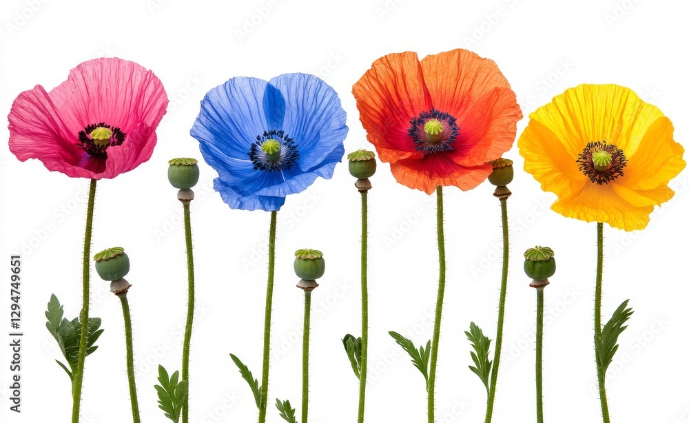 Fototapeta premium A charming illustration of hand-drawn poppy flowers in watercolor, full of color