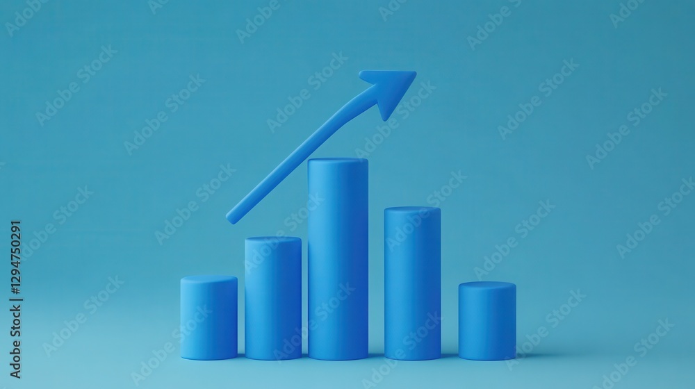 Ascending blue bar chart with a bold arrow rising to the top minimalistic and impactful design emphasizing progress and achievement Ascending blue bar chart with a bold arrow rising to the top minimalistic and impactful design emphasizing progress and achievement