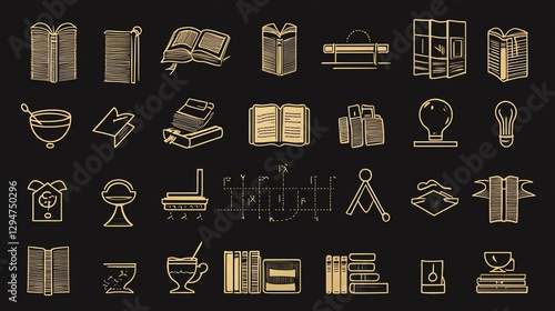 Minimalist school icon collection, 50 vector icons, books, graduation, classroom tools, editable stroke, modern and clean educational design