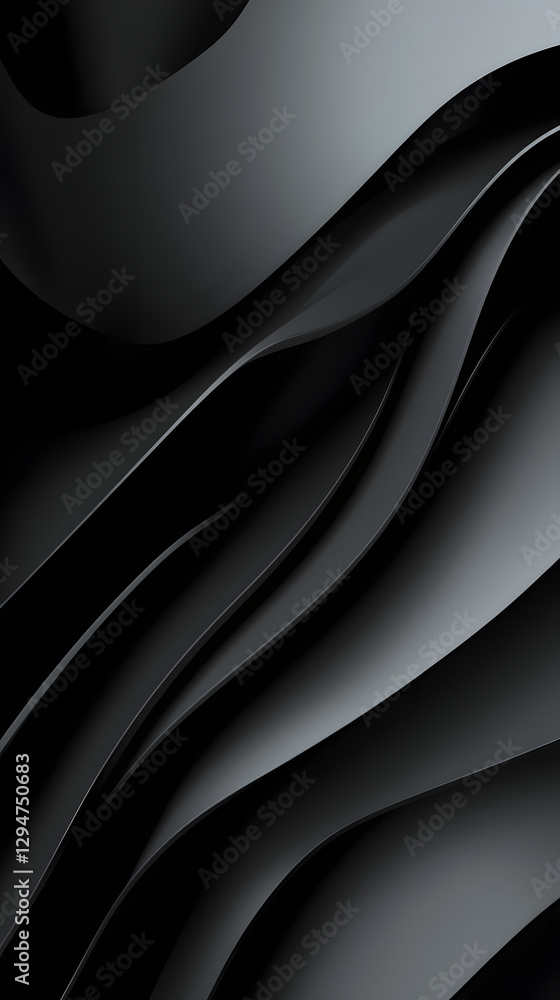Fototapeta premium Black background with abstract wave lines, simple and minimalist style, dark gray tone 