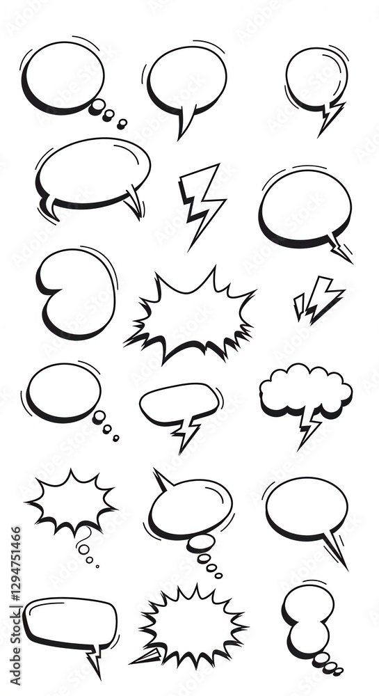 Fototapeta premium Collection of Hand-Drawn Comic Book Speech Bubbles and Graphic Elements
