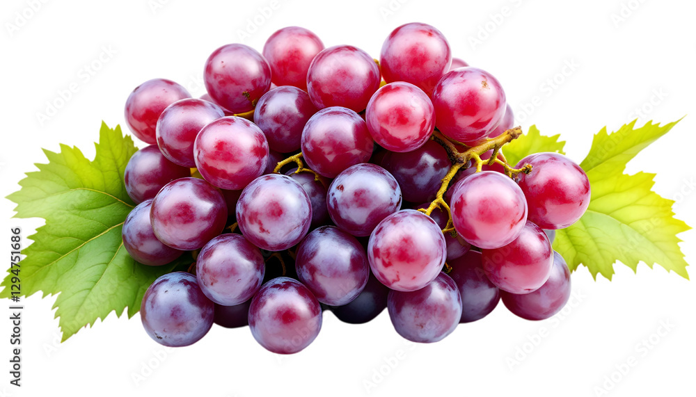 Fototapeta premium Photo: Ripe Red Grapes with Leaves on Black Background
