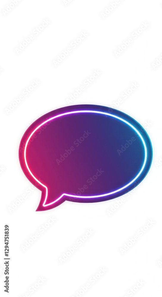 Neon Speech Bubble: A vibrant gradient of pink and blue illuminates this modern speech bubble, perfect for communication, conversation, and messaging themes. Neon Speech Bubble: A vibrant gradient of pink and blue illuminates this modern speech bubble, perfect for communication, conversation, and messaging themes.