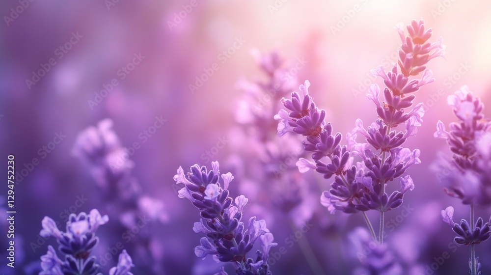 Fototapeta premium Close-up of blooming lavender flowers in sunlight