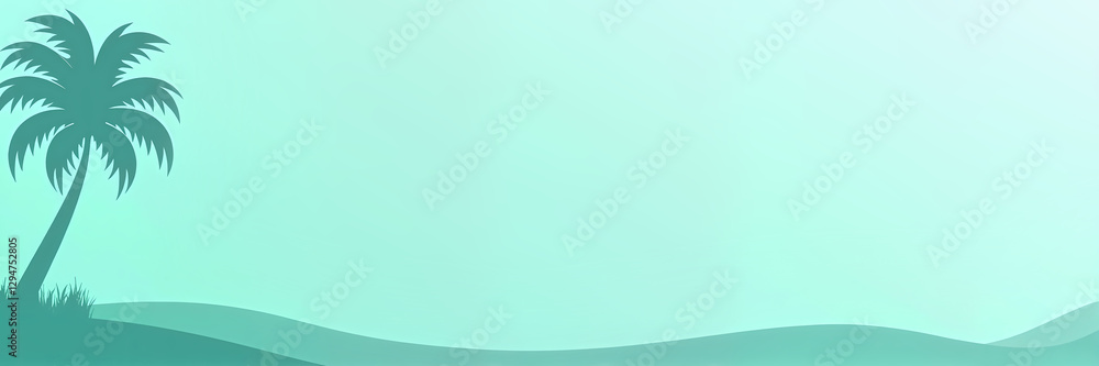 Fototapeta premium Tropical palm tree silhouette on soft turquoise gradient background, symbolizing relaxation, island vibes, and exotic travel inspiration.